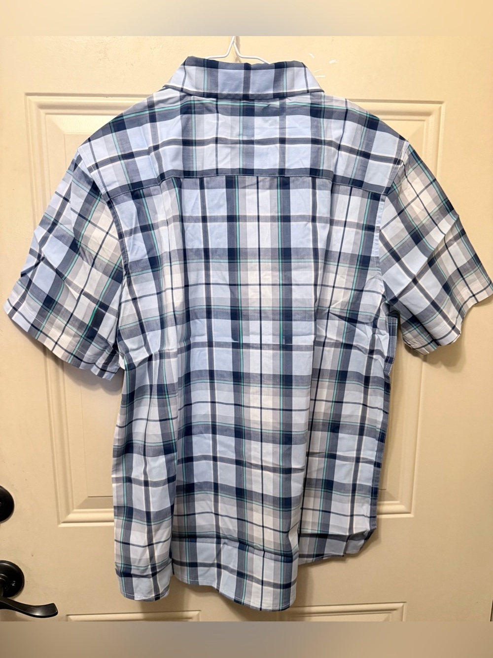 George Cotton Blend Blue Plaid Short Sleeve Commuter Shirt Size Large - Picture 3 of 5